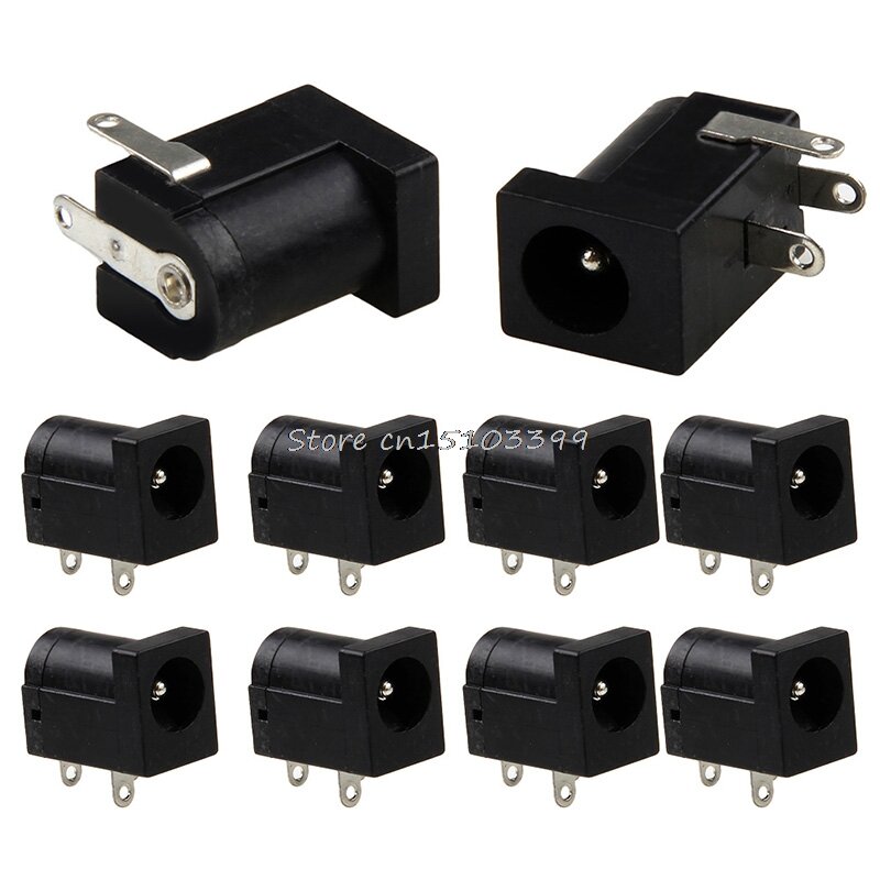 10 pces pcb montagem 5.5x2.1mm fêmea dc power preto jack plug soquete conector g08 whosale & dropship