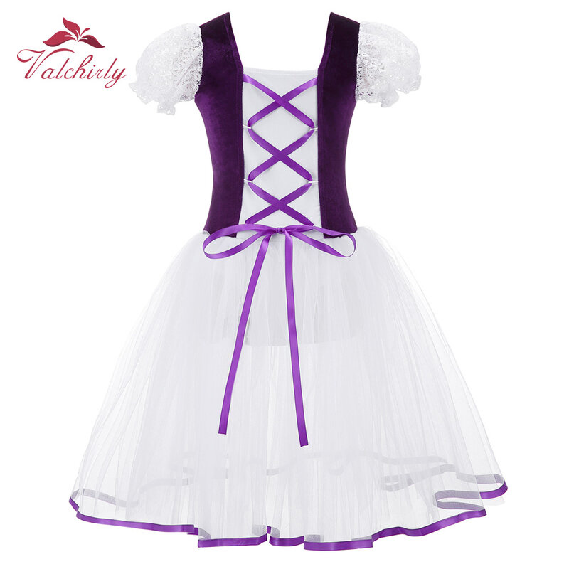 Новое профессиональное балетное платье-пачка для девочек, бархатная сетчатая юбка, короткие пышные рукава, детские танцевальные гимнастические костюмы