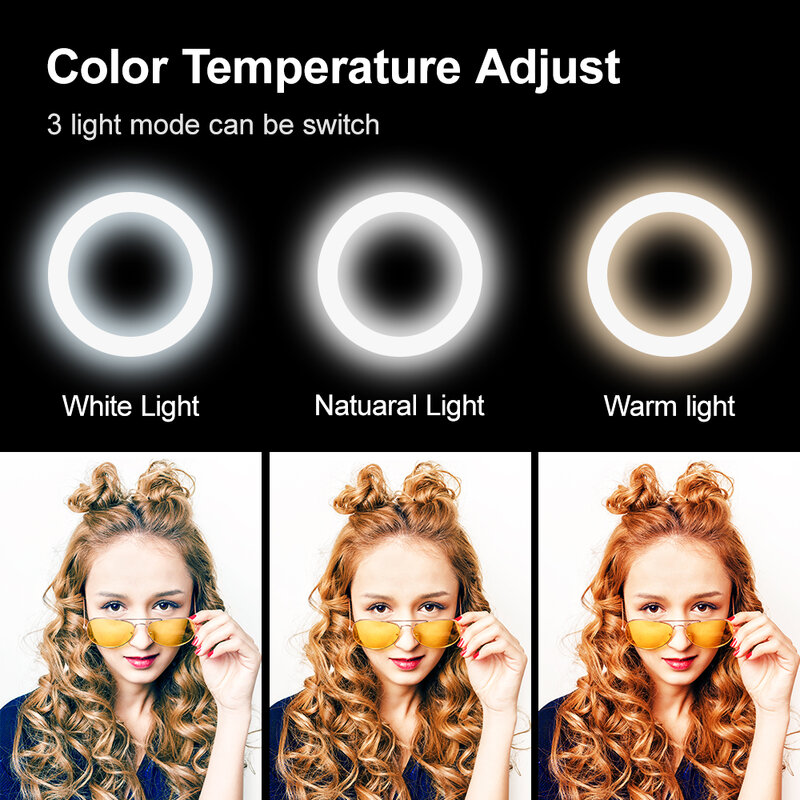 Yizhestudio – anneau lumineux LED 6 "/10", intensité variable, éclairage annulaire pour Studio photo, Selfie, maquillage en direct, avec trépied et Clip de téléphone gratuits