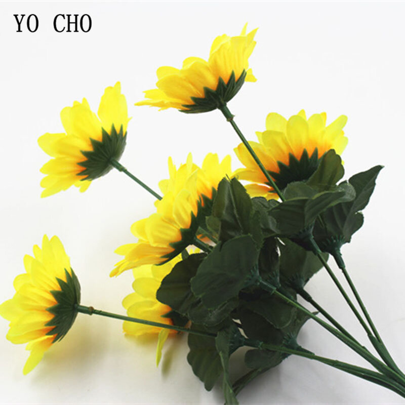 YO CHO Wedding Bouquet Bridesmaids Holding Flowers Artificial Silk Sunflower Baby's Breath Bouquet DIY Home Party Prom Supplies