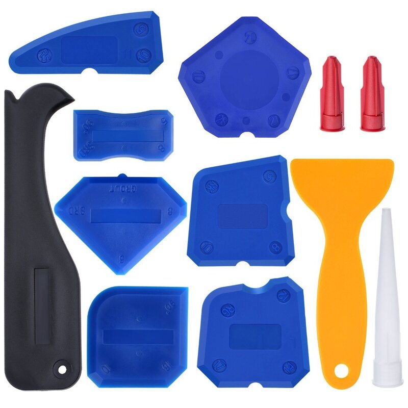 Kualitas 12 Buah Caulking Tool Kit Silicone Sealant Finishing Nat Scraper Dempul Remover dan Dempul Nozzle dan Dempul Topi