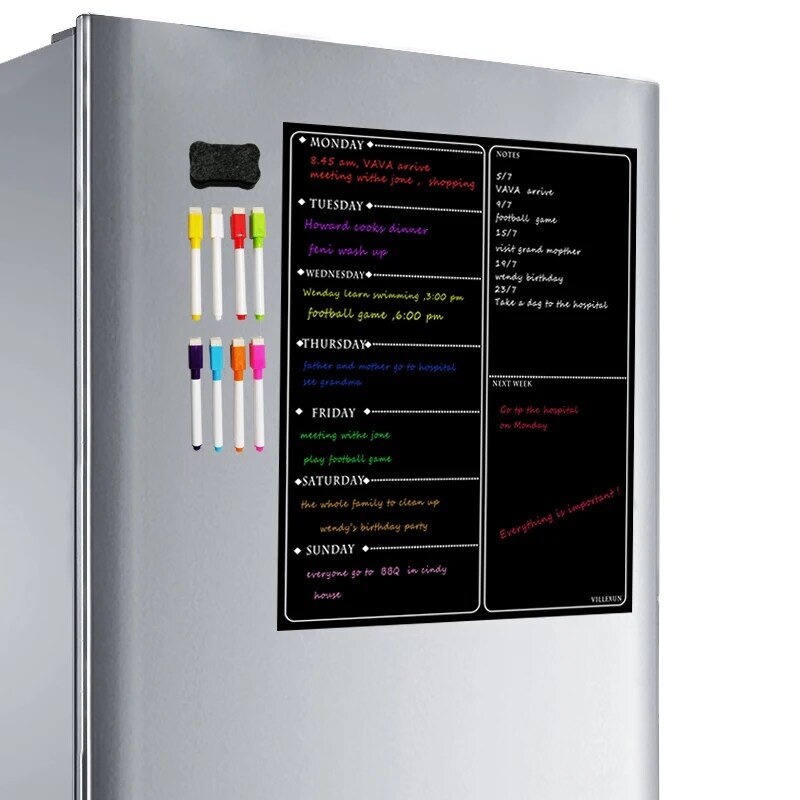Placa magnética de geladeira, organizador de calendário, bloco de notas, planejador semanal, placa branca, ímãs de geladeira