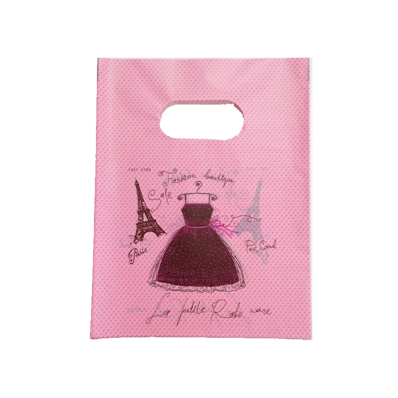 Lançamento moda 100-15x20cm vestido estampado rosa sacola plástica bracelete sacos de joias embalagens pequena sacola presente atacado