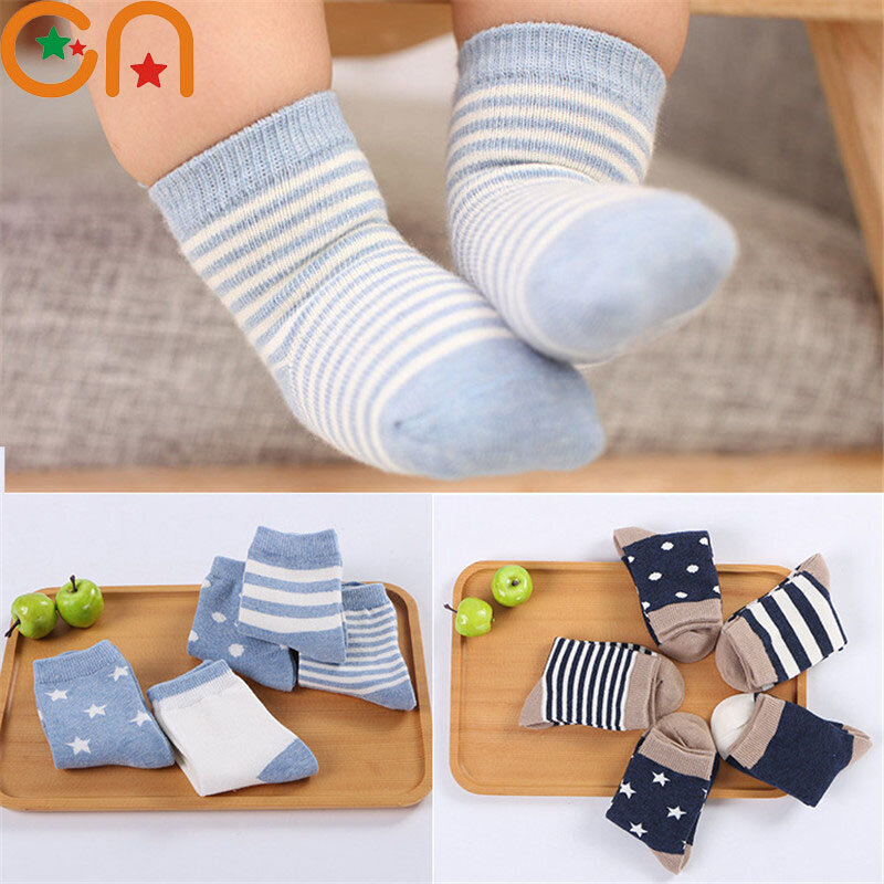 5 pares / lotes de calcetines de algodón suave para niños y niñas bebé moda rayas cálido otoño e invierno calcetines de dibujos animados para niños de 0 a 8 años
