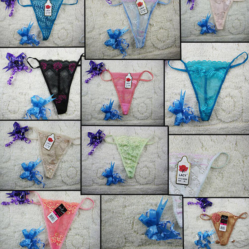 Culotte Sexy en dentelle 12 pièces, couleur aléatoire, pour femmes, à cordon, motif Vintage, slim, à pois, slim, lisse
