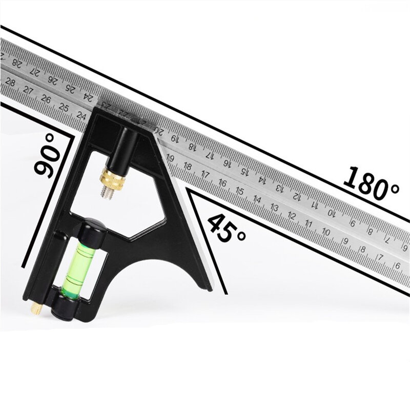 3 In1 조정 가능한 눈금자 다중 조합 사각형 각도 파인더 각도기, 300mm/12 "측정 세트 도구 범용 눈금자 직각