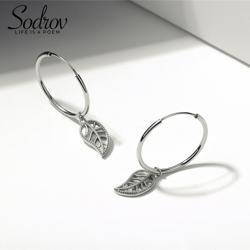 Sodrov Hoop Earrings Jewelry Brincos Silver 925 Sterling Women Fine Genuine Leaf High Quality