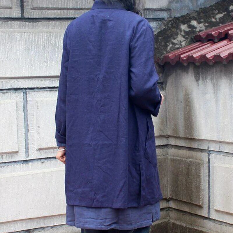 LZJN แบบดั้งเดิมจีนเสื้อ 2020 ผู้หญิง Mandarin COLLAR ยาว VINTAGE ปุ่มเสื้อแขนยาวผ้าลินินเสื้อ Blusa