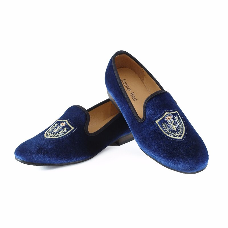 Mocasines de terciopelo azul para hombre, zapatos informales sin cordones, planos, para fiesta y boda, EE. UU. 7-13
