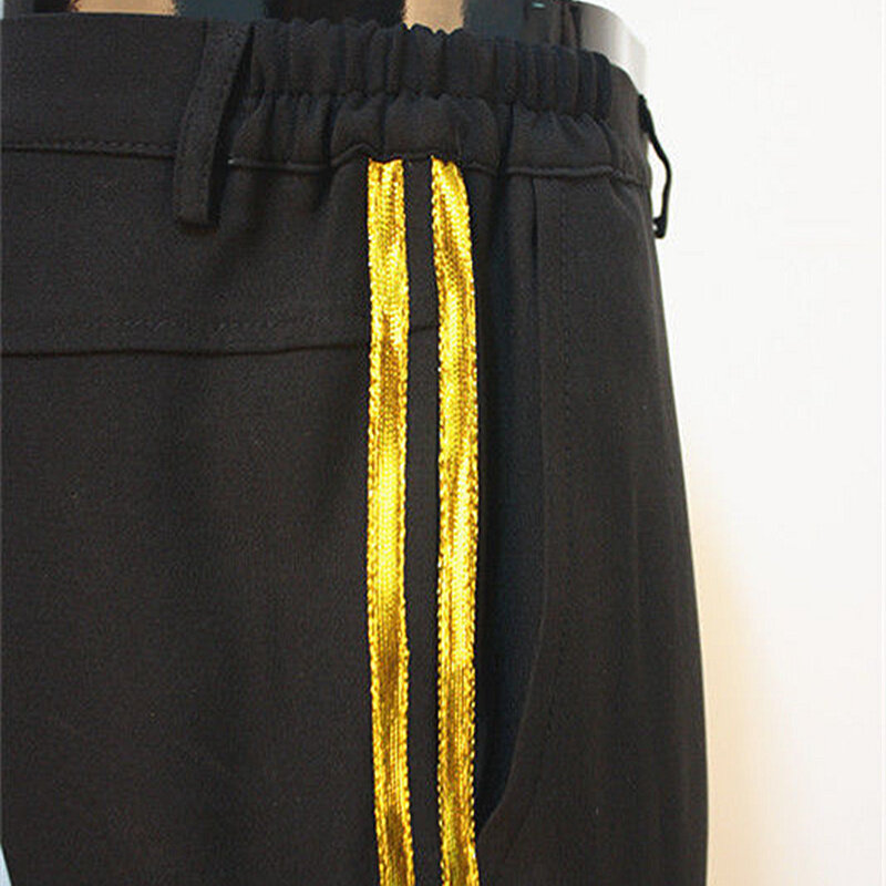 Mj michael jackson preto billie jean entertainers em linha reta calças douradas casual cropped jeans elasticidade tornozelo-comprimento calças