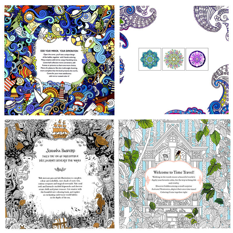 Mandalas Flower Coloring Book para Crianças e Adultos, Aliviar o Stress, Kill Time, Graffiti Painting, Desenho Livros de Arte, 24 Páginas, 4 Pçs/lote