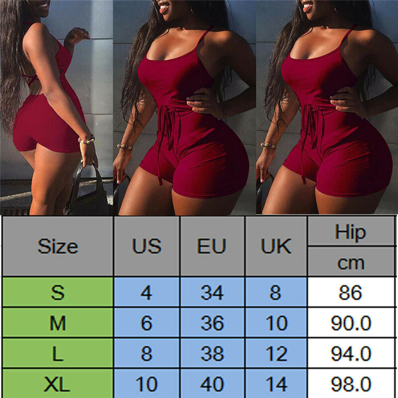 2020 New Women's Sexy Lace-Up Backless Sleeveless Bodycon Slim Fit Jumpsuit Summer Clubwear Bodysuit Short Pants