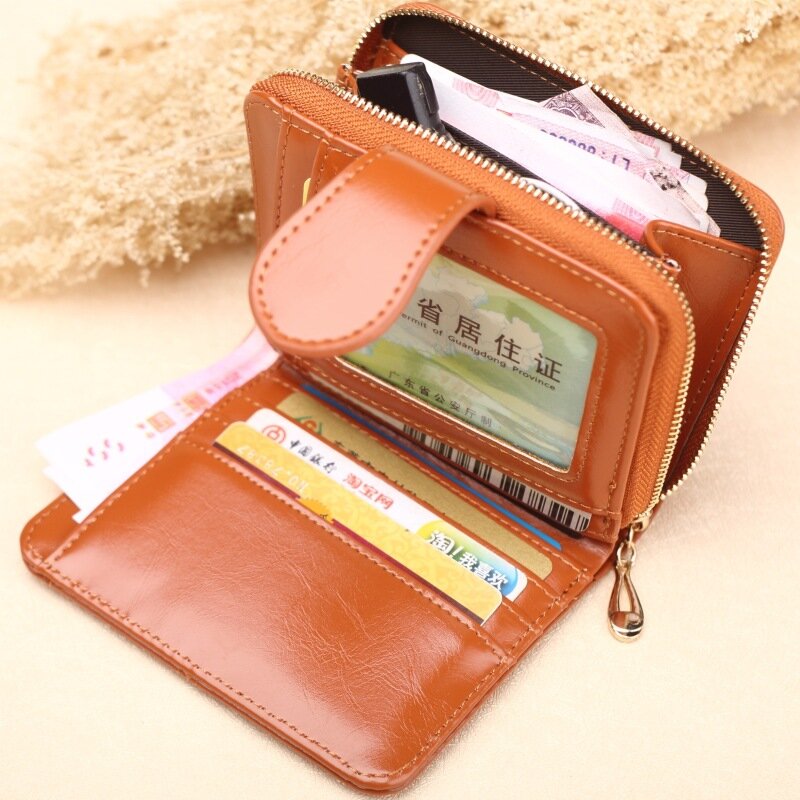 PU 여성용 짧은 지갑, 지퍼 및 버튼 지갑, 빨간색 작은 지갑, 동전 주머니, 핫 세일
