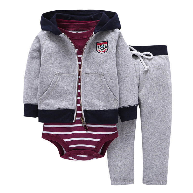 2019 spring autumn baby outfit long sleeve hooded coat+bodysuit+pants infant boy girl clothes set newborn clothing suit casual