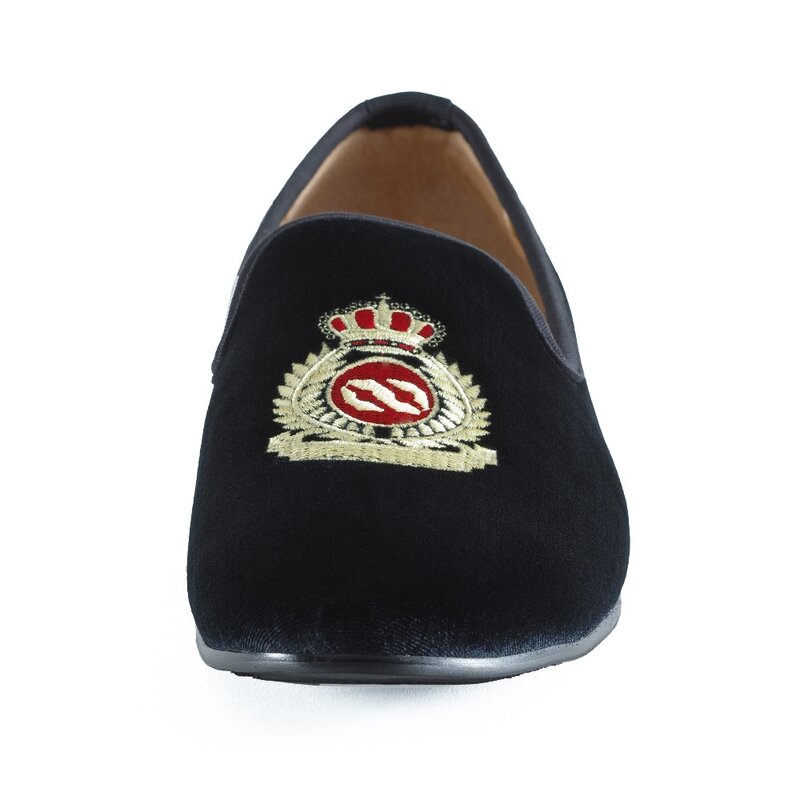 Nova moda masculina de veludo mocassins preto sapatos de casamento vestido de formatura sapatos de fumar chinelos com coroa feitos à mão tamanho 7-13