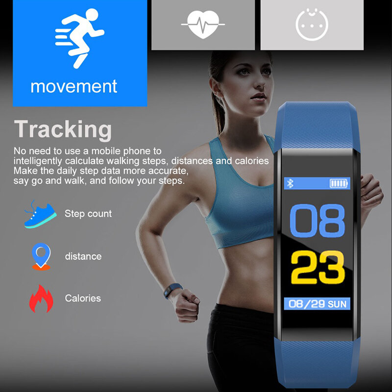 Montre de sport fitness bracelet intelligent hommes femmes fréquence cardiaque montres de tension artérielle Calories podomètre pour téléphone Android IOS