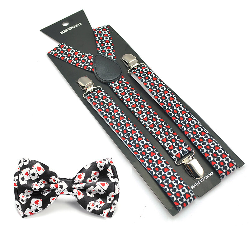 Y-Back Suspender Bow Tie Set para Homens e Mulheres, Design Poker, Calça Casual, Suporte Borboleta, Nova Moda, Design Novidade, Presente