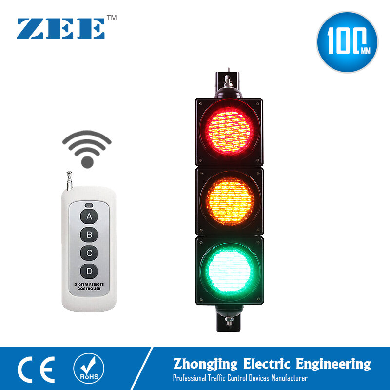 Semáforo de led com controle sem fio, controle remoto de até 100m, luz verde âmbar vermelho e 100mm