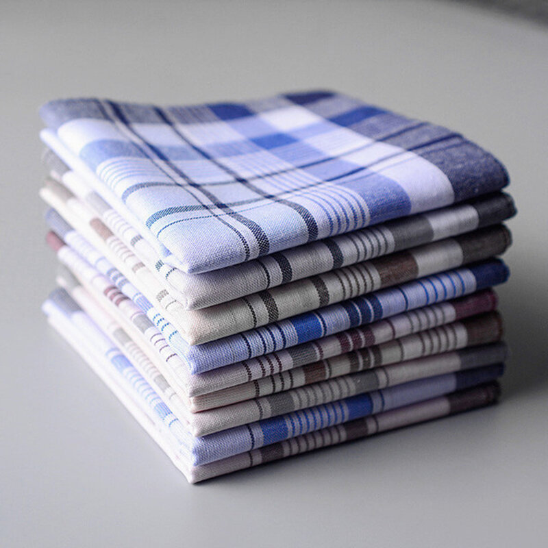 Lenços xadrez listras quadradas, lenços de bolso toalha de algodão 38*38cm aleatório masculino casuais lenços de algodão de negócios 5 peças