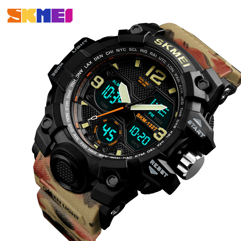 Montres de sport pour hommes SKMEI marque Double temps montre à Quartz électronique étanche montres militaires pour hommes relogio masculino