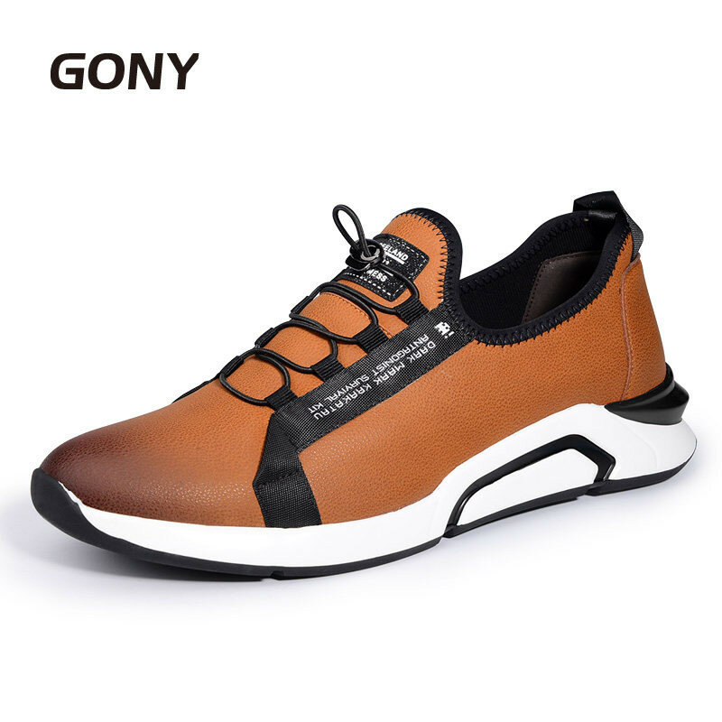 Zapatos deportivos para hombre, zapatillas transpirables de cuero genuino, informales, cómodas, a la moda, para aumentar la altura, 6 CM