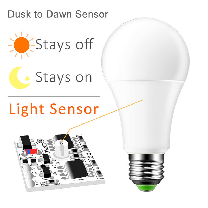 Bombilla LED con Sensor de luz inteligente, luz nocturna automática para interiores y exteriores, E27, B22, 10W, 15W, 110V, 220V