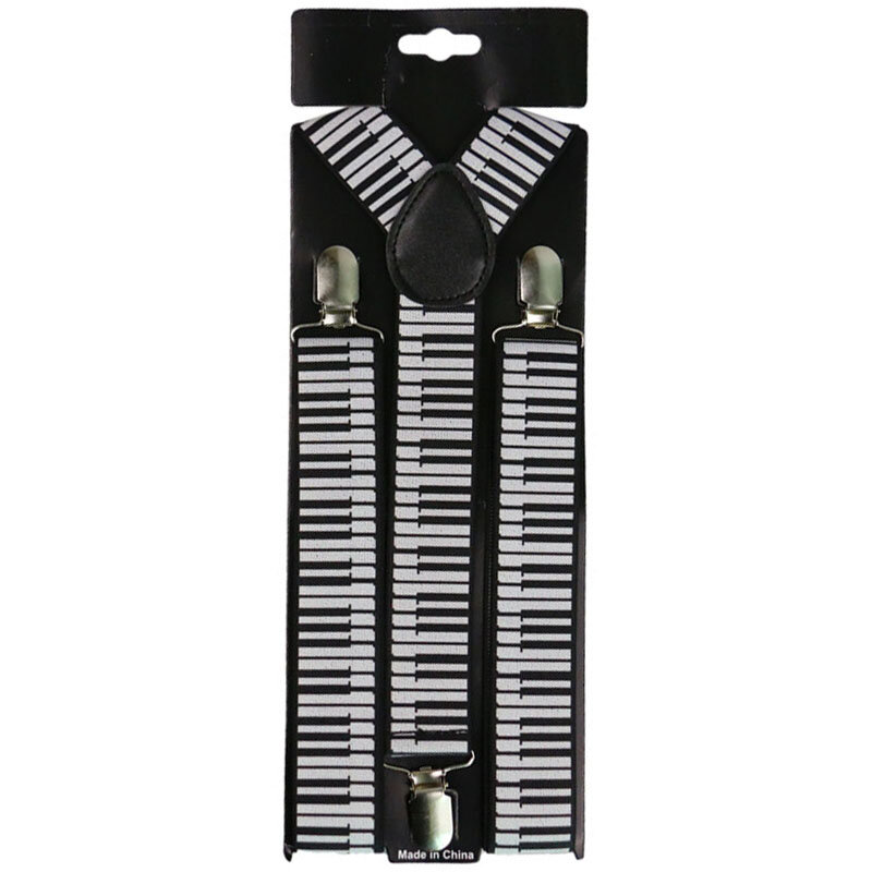 Winfox Black White 3.5cm Wide Women Men Suspenders Musical Notes Keyboard Suspenders Braces Female
