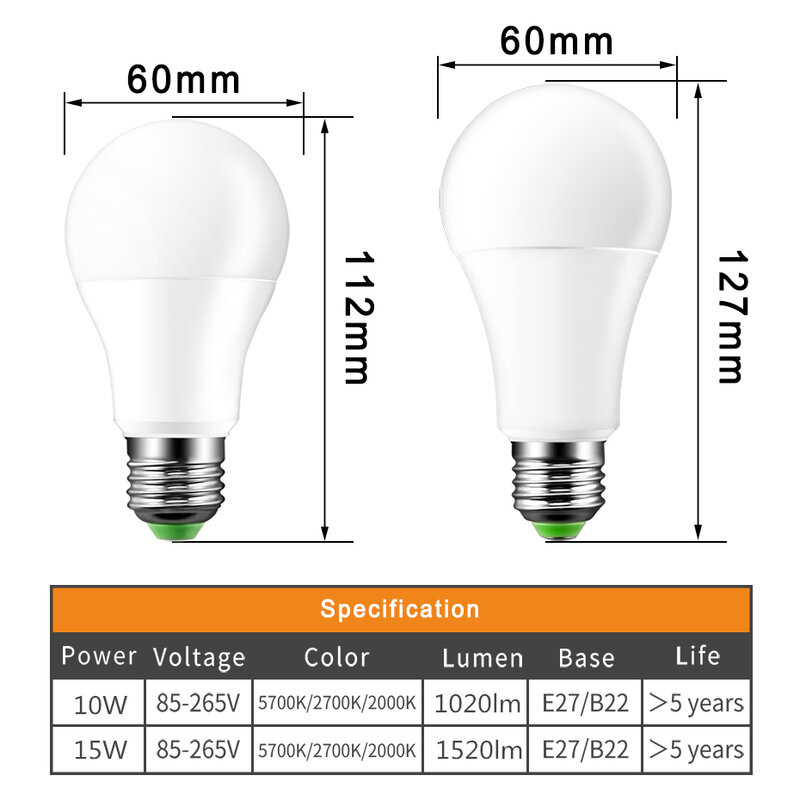 Lâmpada LED Sensor para casa, dia e noite lâmpada, crepúsculo ao amanhecer, E27, 10W, 15W, 220V, 110V, B22, IP44