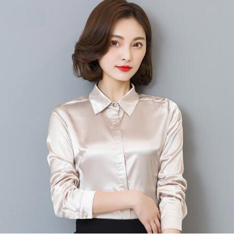 2017 new arrival Spring and fall female blouse plus size loose casual long sleeve imitate silk slim office women shirt tops