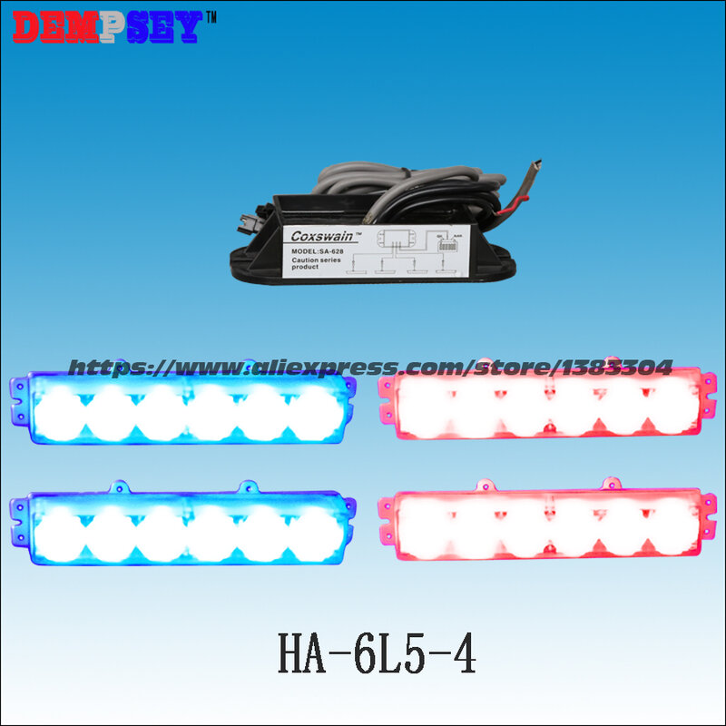 HA-6L5-4ハイパワーLEDストロボ警告灯、警察/車赤と青緊急6w警告灯、dc12v車グリル/ヘッドライト