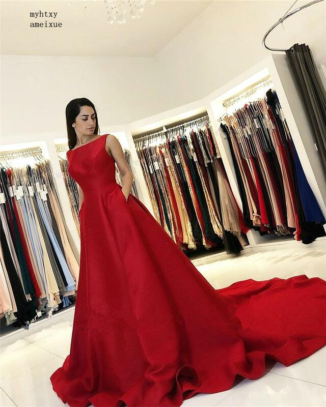 Red Scoop Backless Floor Sexy Length Court Train High Quality Satin Pleated Evening Dresses Vestidos De Fiesta De Noche Cheap