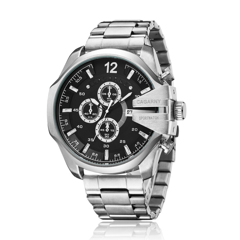 Relógios de moda masculina de luxo marca cagarny esportes relógios à prova dwaterproof água completa aço inoxidável relógio de quartzo masculino