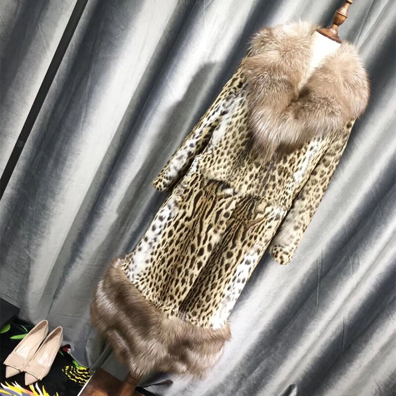 FURSARCAR-abrigo de piel auténtica para mujer, Chaqueta larga de piel de Castor, piel entera con cuello de piel de zorro con solapa grande, novedad de invierno, 2021
