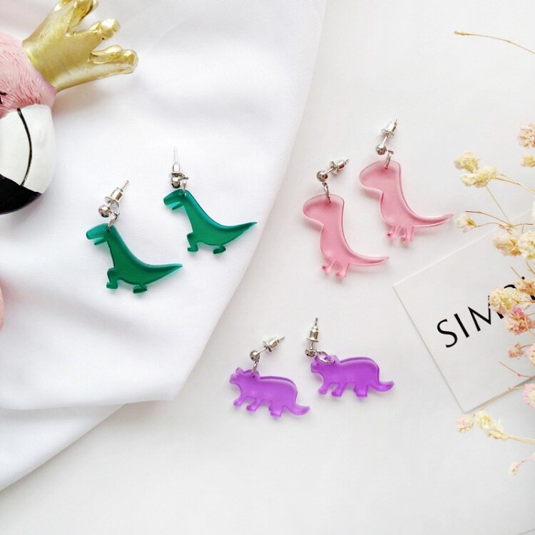 귀여운 절묘한 아크릴 공룡 동물 스터드 귀걸이 펑크 파티 일본 귀걸이 여성 패션 쥬얼리 도매 bijoux