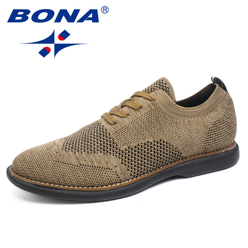 BONA-새로운 패션 스타일 남성 캐주얼 신발, 비행 직물 남성 신발, 슈퍼 라이트 남성 옥스포드 편안한 남성 플랫 무료 배송