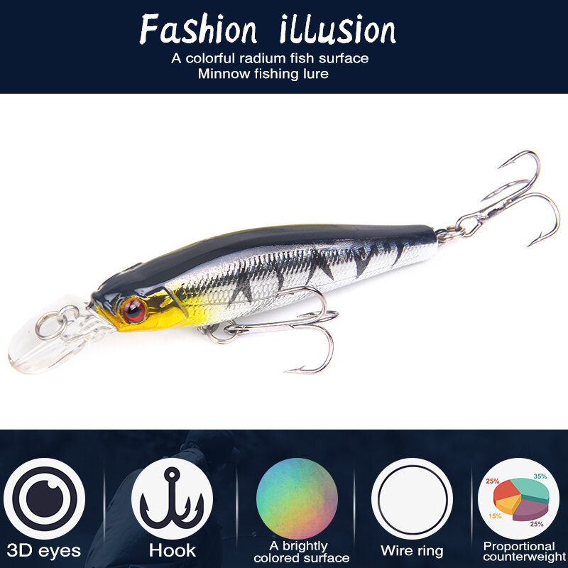 SEAPESCA Minnow Fishing Lure 85mm 8g Hard Bait Diving 3D Laser Eyes Lifelike Excellent Paint Artificial Pesca Tackle YA12