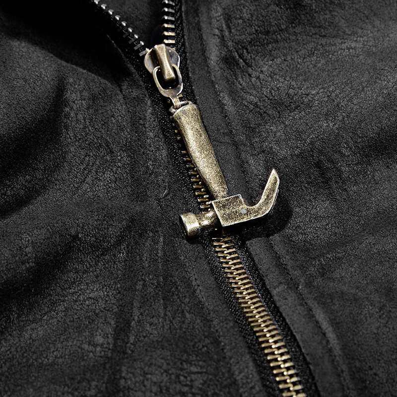 Punk Hooded Long Men Trench Coat Belt Cross Leather Stitching Lengthened Jacket Windproof Zip Pocket With Zipper Cuffs Coat