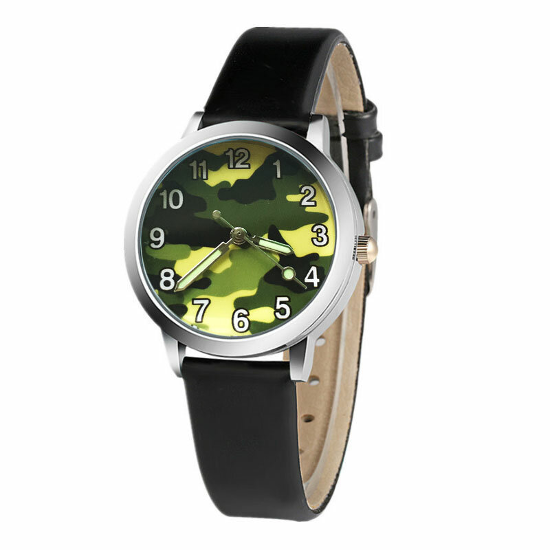 Kamuflaż zegarek dla dzieci kwarcowy zegarek Relogio dla dzieci dziewczyna chłopiec 3D Cartoon skórzany świetlista moda zegarek