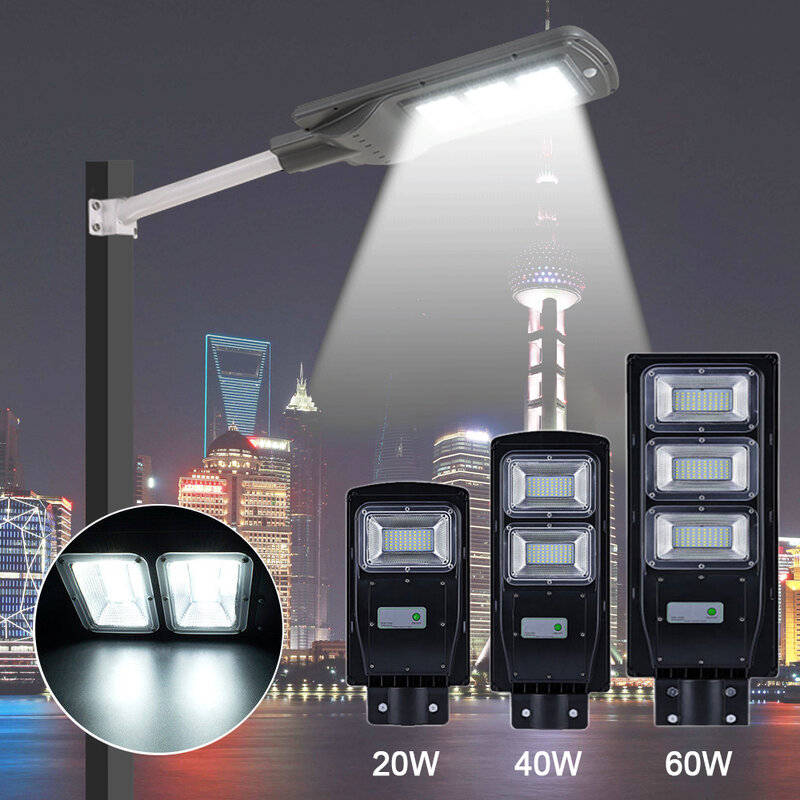 Radar Motion Solar Street Light, IP65 impermeável LED Wall Lamp, Outdoor Garden Yard Street Flood Lamp, 20W, 40 W, 60W