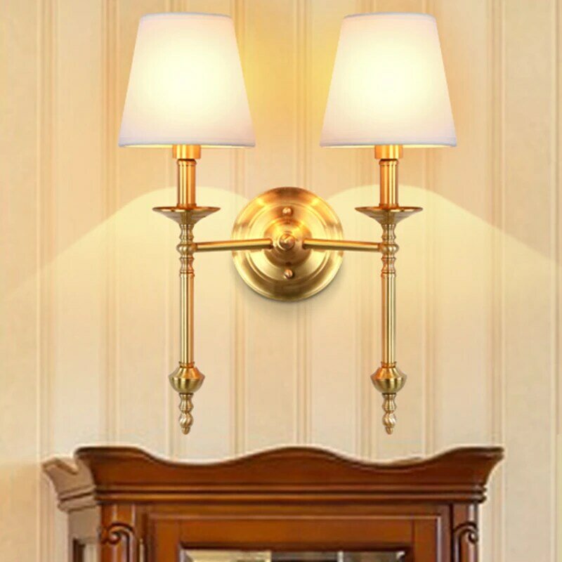 Lampada da parete in rame a 2 bracci in stile americano E14 6W Led luce tradizionale camera da letto corridoio soggiorno Teahouse Art decorare la luce