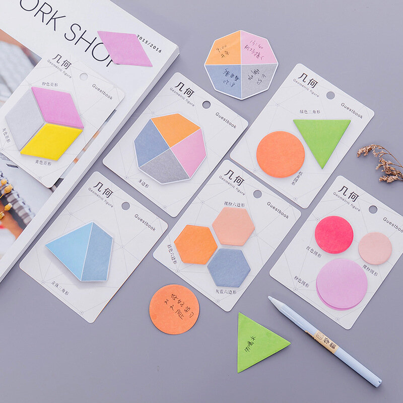 Bloc-notes autocollant couleur forme géométrique, étiquette autocollante kawaii, papeterie coréenne, fournitures scolaires, pour planificateur, 1 pièce