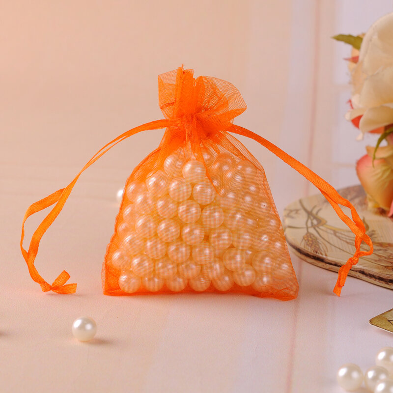 Bolsa pequeña De Organza para joyería, embalaje con logotipo personalizado, 7x9cm, ideal para regalos De boda, lote De 100 unidades
