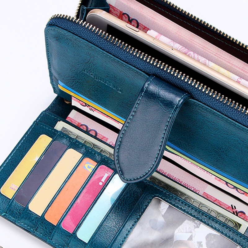 Брендовый женский кошелек из натуральной кожи, удлиненный женский клатч с большим отделением, Дамский бумажник для мобильного телефона и мелочи