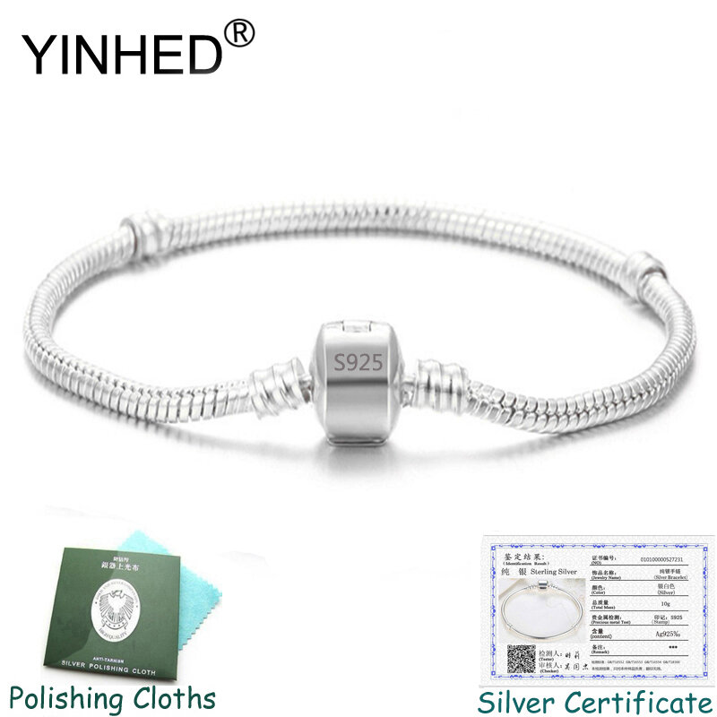Envie o certificado de prata! Yinhed 100% 925 pulseira de prata pulseira moda diy jóias cobra corrente charme pulseira feminino presente zb030