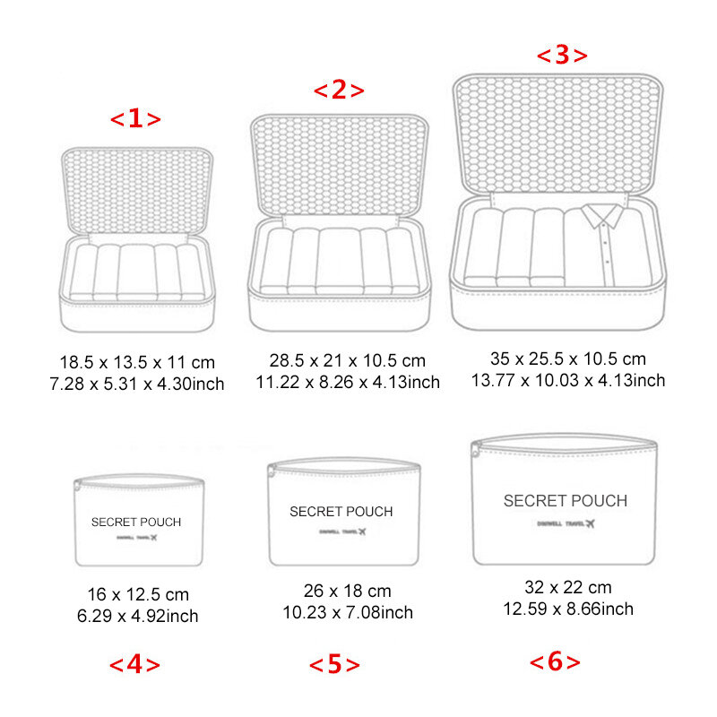 6ピース/セット旅行バッグシステム耐久性のある収納ブラジャー下着オーガナイザーの服化粧品tidyソートダブルジップトートアイテム
