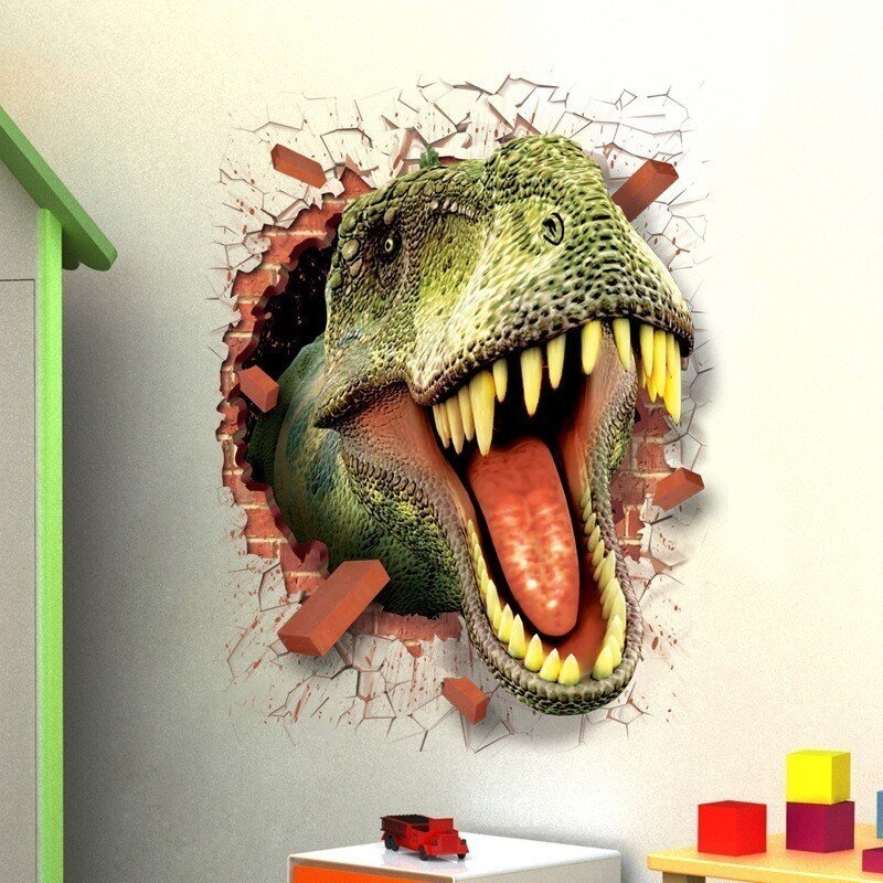 Stiker Dinding Stereo 3D Mobil Stiker Kaca Dinosaurus 3D Grosir Produsen Stiker Baru Kertas Dinding Dekoratif Kreatif