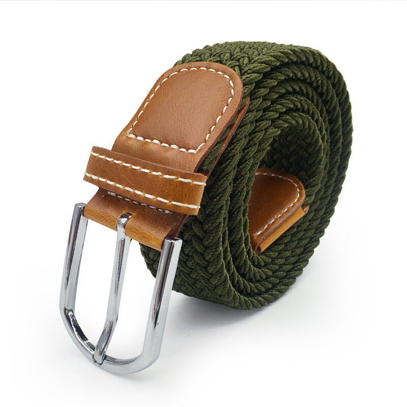 Cinturón elástico de hombre, cinturón elástico de lona negro, elástico trenzado, cinturón de cuero tejido, ancho, cinturón elástico de Metal caliente para hombres
