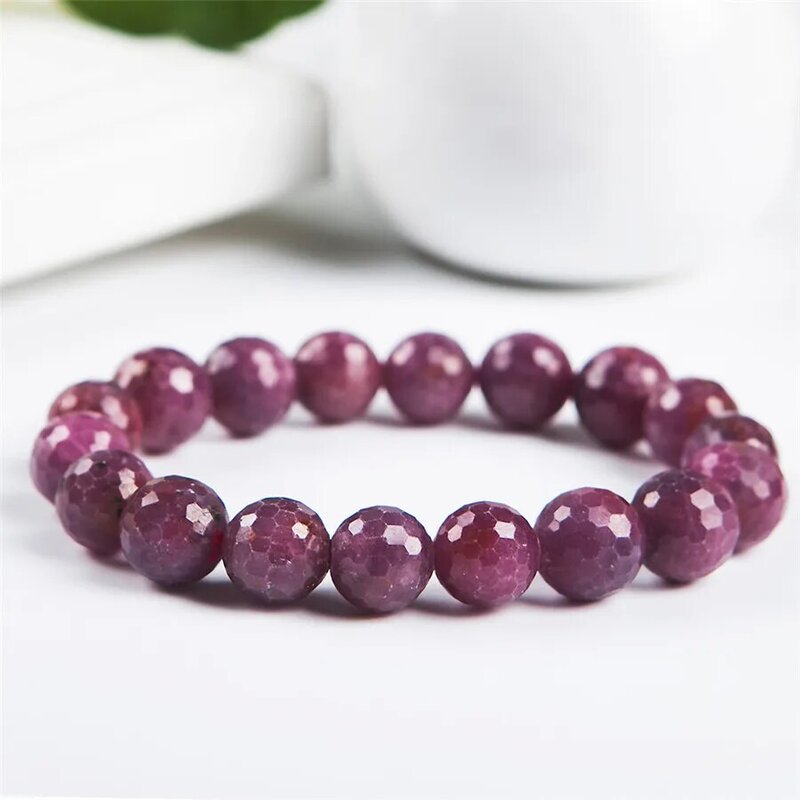 Top Quality Genuine Red Rose Natural Ruby Gemstone Faced Stretch Bead Bracelet 7mm 8mm 9mm 10mm 11mm 12mm 13mm AAAAA