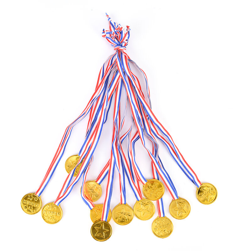 12 pçs plástico crianças ouro vencedores medalhas esportes dia festa saco prêmios brinquedos para festa decoração