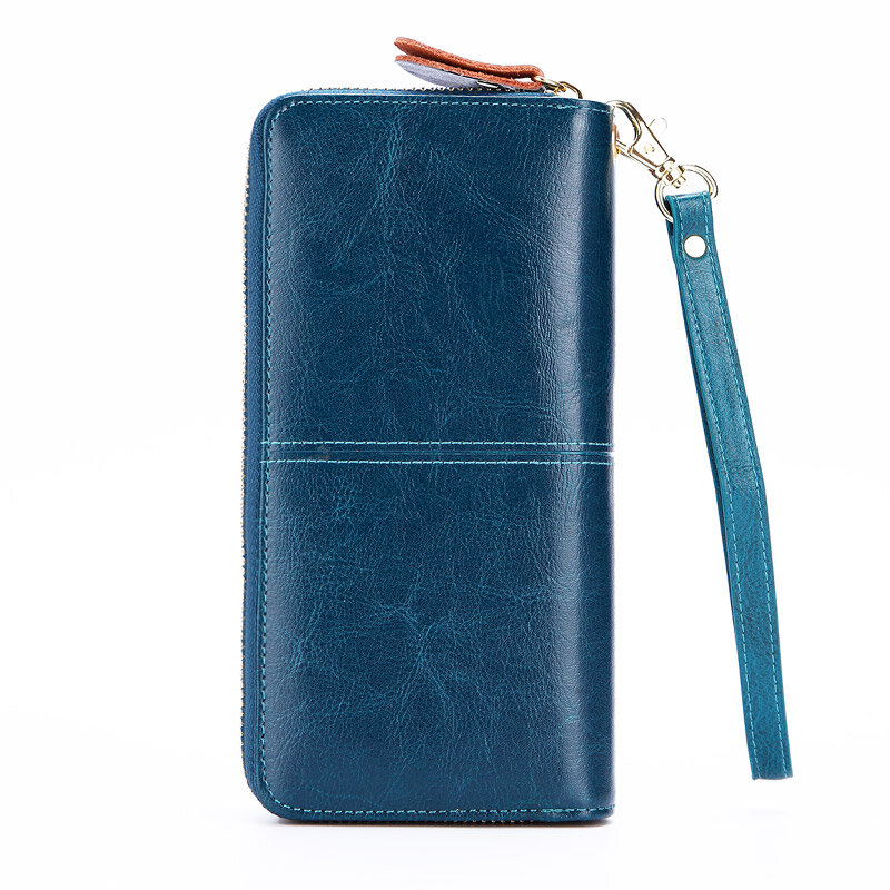 Carteira feminina de couro legítimo, carteira feminina com compartimento grande e bolsa para celular